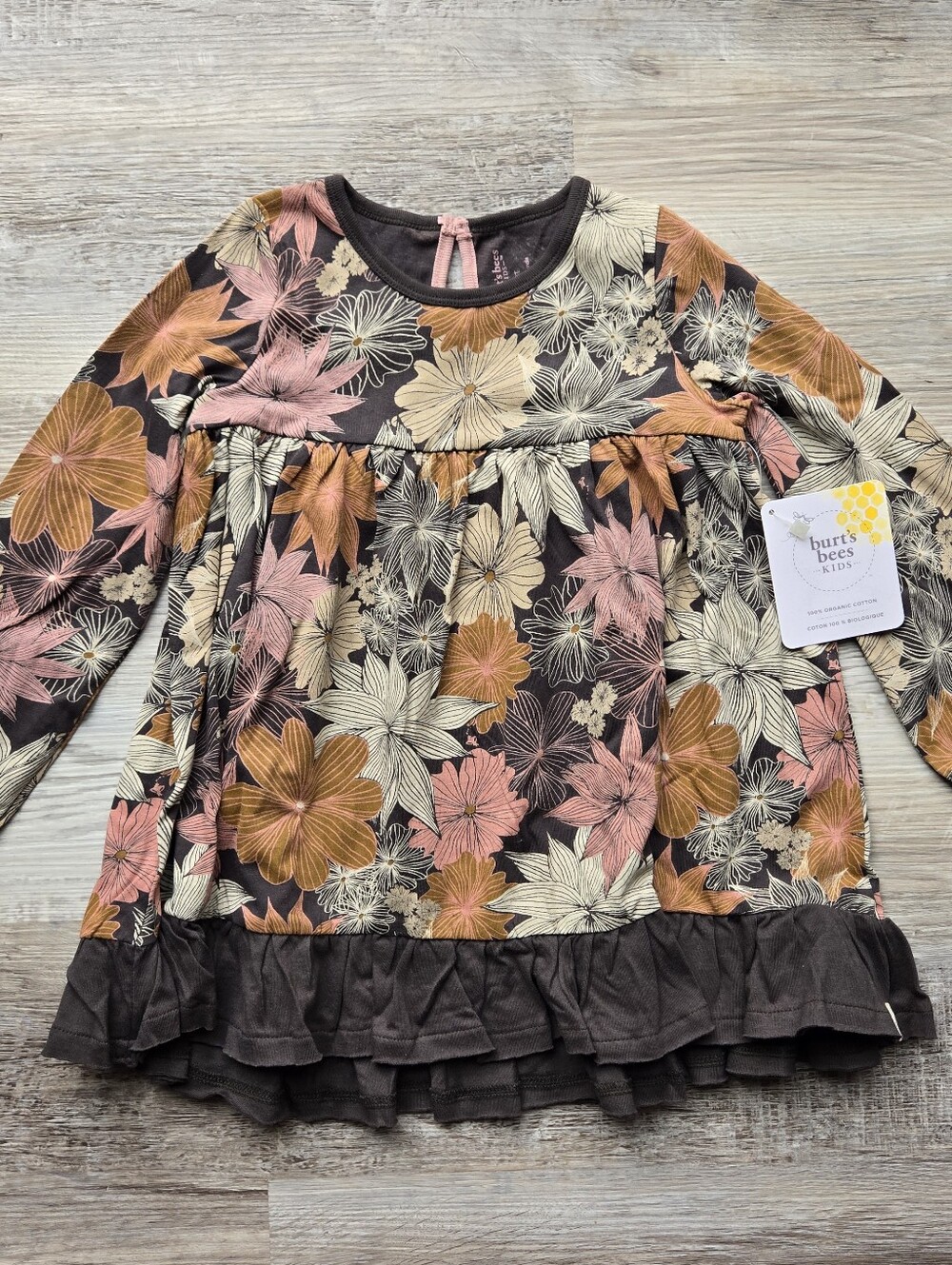 NWT Burts Bees 100% Organic Cotton Brown Floral Dress